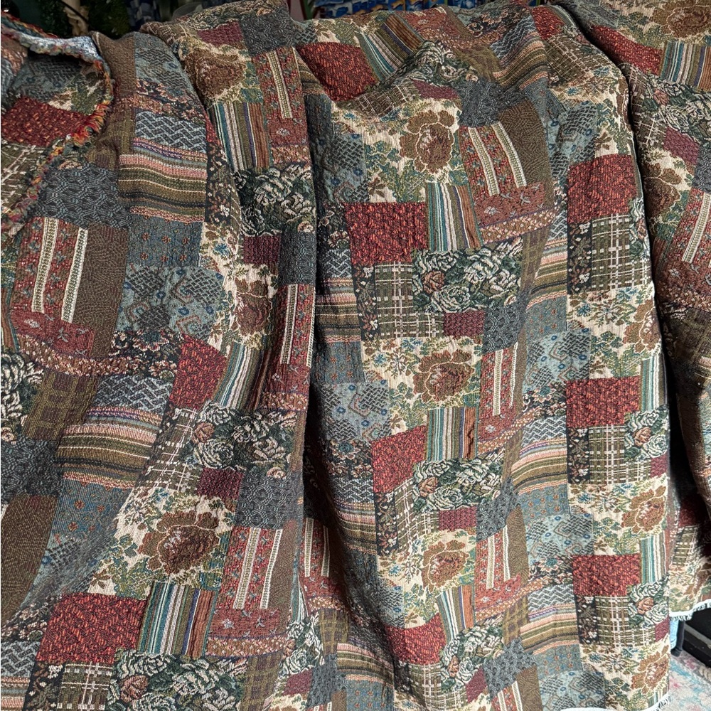 Patchwork Floral Jacquard Blanket Fabric - Multicolor